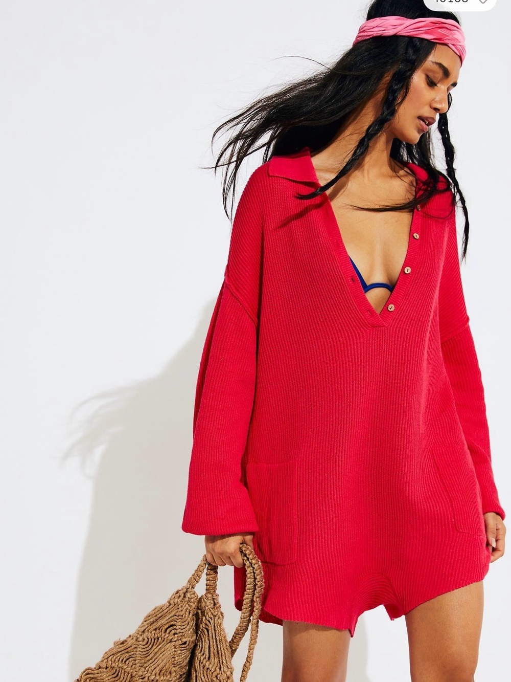 Free People Bright Red Knit Swim Cover-Up